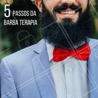 Passo 1: Aplicar o esfoliante na barba, bigode e cabelo com um auxílio de um pincel. Borrifar água e massagear suavemente a área de 3 a 5 minutos.
Passo 2: Aplicar o shampoo no cabelo, barba e bigode. Enxaguar. Retirar o excesso de água com uma toalha.
Passo 3: Aplicar o óleo para barba e espalhar por toda a barba fazendo movimentos na direção que os pelos crescem.
Passo 4: Envolver o rosto com uma toalha morna para relaxar durante 10 minutos.
Passo 5: Aplicar o balm na barba, bigode e cabelo para pentear e modelar como desejar.