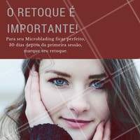 A regeneração da pele dura de 20 a 28 dias, por isso o retoque, deve ser marcado só 30 dias depois da primeira sessão. Mas atenção, o retoque não deve deixar de ser feito pois ele ajuda a fixar o pigmento. #Microblading #Sobrancelha #Retoque