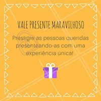 Ofereça essa alegria para aquela pessoa especial! Imagina um presente desses? Aproveite!
Aqui no nosso espaço (coloque o nome do local) nós temos vale presente!
#ahazou #vale #valepresente