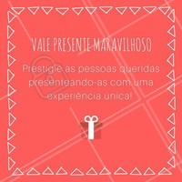 Ofereça essa alegria para aquela pessoa especial! Imagina um presente desses? Aproveite!
Aqui no nosso espaço (coloque o nome do local) nós temos vale presente!
#ahazou #vale #valepresente