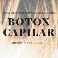 Está insatisfeita com os fios? Venha fazer o famoso botox capilar, seu cabelo nunca mais será o mesmo! Agende o seu horário!