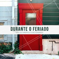 Nesse feriado não iremos abrir, mas calma que ainda dá tempo de agendar o seu horário!
Nosso horário de funcionamento será: (COLOCAR OS DIAS E O HORÁRIO DE FUNCIONAMENTO).
#horáriodefuncionamento #fechado #feriado