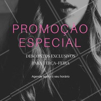 PROMOÇÃO ESPECIAL ! Toda terça-feira tem desconto exclusivo aqui em nosso espaço de beleza. Agende o seu horário agora #SalaoDeBeleza #Ahazou #Beleza #Autoestima #Linda #Cabelo #Manicure #Depilação