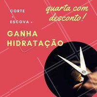 Quarta é dia de desconto aqui no salão! Aproveita que em TODOS os cortes + escova, estamos dando de presente uma hidratação pro seu cabelo ficar perfeito de vez! Aproveita e agenda seu horário ;) #hidratacao #desconto #promocao #ahazou