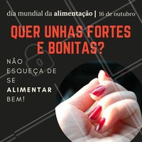 Hoje é o Dia Mundial da Alimentação! Você sabe que se alimentar bem faz uma grande diferença na beleza das suas unhas, né? 💅 Então siga uma alimentação saudável e balanceada com vários nutrientes e tenha unhas sempre lindas! #unha #manicure #diadaalimentacao #ahazou