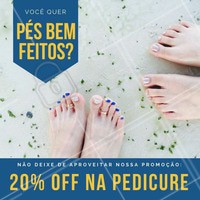 OLHA A PROMOÇÃO! Só durante esta semana (DD/MM/AA a DD/MM/AA), você vai deixar seus pés impecáveis com 20% de desconto 😉 Agende já o seu horário e aproveite! #promoção #unhas #desconto #pedicure #ahazou #amo #promounhas