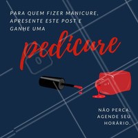 Essa promoção não dá pra perder! Agende já a sua manicure, traga esse post no seu celular com uma bela curtida e ganhe uma pedicure de presente! #promoção #manicure #pedicure #ahazou #amo #unhas #promo #post #promounhas *promoção válida durante 20 dias a partir do dia em que esse post foi compartilhado nas redes sociais*