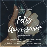 Clientes aniversariantes ganham uma manicure grátis! Promoção válida apenas para quem já é cliente, basta apresentar documento comprovando seu aniversário! Agende agora mesmo o seu horário! #Manicure #Ahazou #Beleza #Unhas #Hidratação #Esmaltes #Aniversario #Presente #NailArt #UnhasDecoradas #Instabeauty #Autoestima