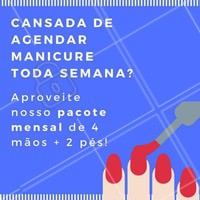 Agendar a unha toda semana cansa, não é? Que tal adquirir nosso pacote mensal de 4 mãos + 2 pés pra viver de unha feita? 😉 #manicure #pedicure #promocao #ahazou