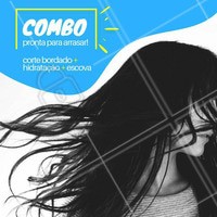 Esse é o combo que vai te deixar preparada pra causar! Aproveite o precinho especial e arrasa! #combopromocional #ahazou #cabelo #cortebordado #hidratação #escova