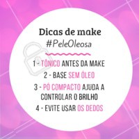 O tônico antes da make elimina o excesso de oleosidade da pele, uma base sem óleo contribui para deixar a pele mais sequinha, o pó compacto é indispensável e o uso de dedos estimula as glândulas sebáceas da pele. Seguindo essas dicas, sua pele vai ficar mais sequinha por mais tempo! #pelematte #dicademake #ahazoumake #maquiagem