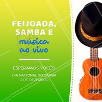 Para comemorar o dia nacional do samba, traga os amigos e venha curtir o nosso sambinha e provar a nossa deliciosa Feijuca! #feijuca #samba #feijoada #ahazou #gastronomia #musica #amigos #curticao