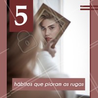 ☀ Não usar protetor solar diariamente
🚬 Tabagismo
😴 Dormir pouco/dormir mal
🍔 Má alimentação
💄 Não retirar a maquiagem antes de dormir
#rugas #ahazouestetica #esteticafacial #estetica #pelemadura