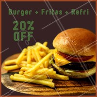 20% de desconto nesse combão? É isso mesmo, você não vai perder essa né? Peça já o seu! #combo #hamburguer #ahazou #fritas #refri #promocao #delivery