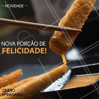 Chegou novidade por aqui! Uma porção deliciosa para compartilhar com os amigos e abrir o apetite. #comerbem #pagarpouco #promocao #japonesa #comida #delicia #pratododia #novidade #food #restaurant #lunch #almoco #buffet #menu #delicious #hummy #desconto #instafood #pornfood #foodelicious #queijo #cheese #fried #empanado #porcao #queijoempanado #hashi #japonesefood #friedcheese #instajapa #japabrazilian