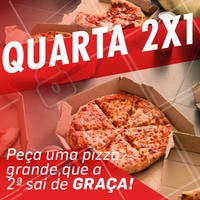 Quarta-feira é dia de promoção e de PIZZA! 🍕 Peça já uma pizza grande, que a segunda sai NA FAIXA! Delivery XXXXX #pizza #pizzaria #ahazou #promocao #delivery #quarta
