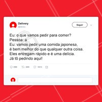 Todo mundo tem aquele amigo que pergunta mas que já tem a resposta de onde vão comer hoje. 😂 Marque ele aí!
#food #amigos #ahazou #comidajaponesa #delivery