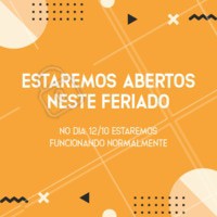 Caros clientes informamos que neste feriado, dia 12/10, estaremos funcionando normalmente no mesmo horário. 😉
#cliente #feriado #comunicado #ahazou #estaremosabertos