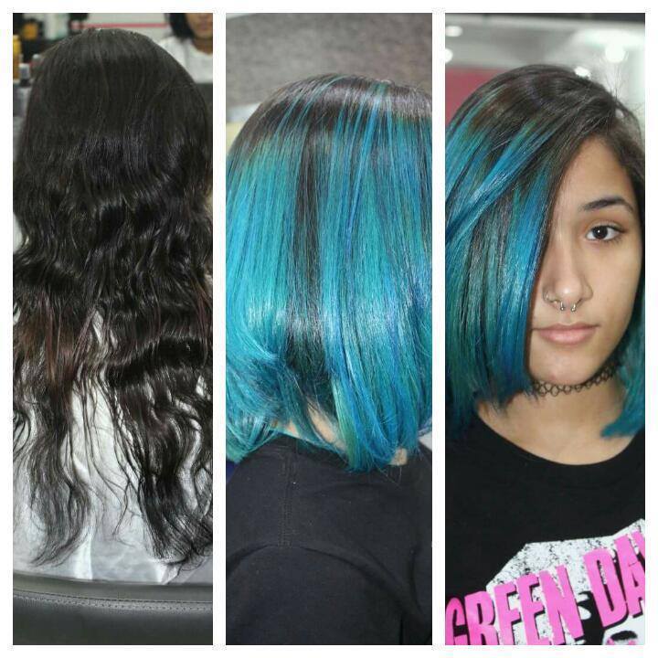 Ombre hair azul + botox cabeleireiro(a) assistente esteticista depilador(a)