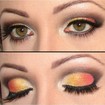 Eyes in flamesTécnica de cut crease com esfumado vertical com degradé, na cores vermelho, laranja, amarelo e branco.
