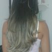 ombre hairComecei na nuca uma mecha costurada outras irissada e assim por diante e intercalando uma a outra e um mecha inteira com transparência feitas todas na diagonal.produtos usados Max line pó e oxidante 20.foi finalizado com matização 410 da alffaparf.