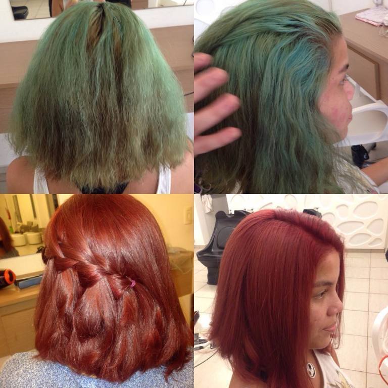 Do verde manchado ao vermelho!  cabeleireiro(a)