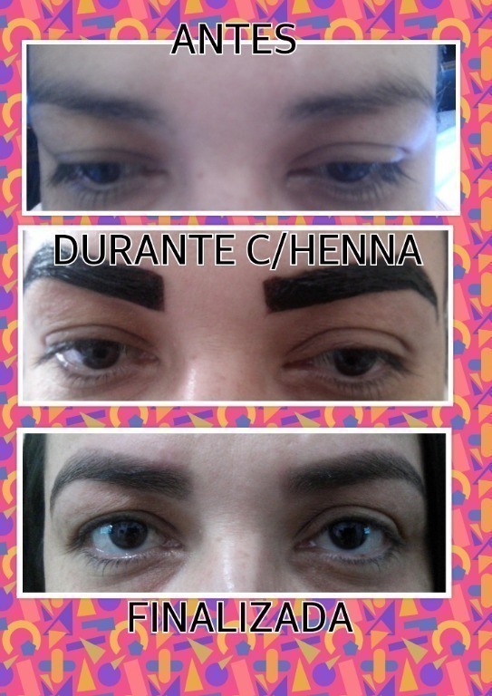 Sobrancelhas feitas o designer primeiro e depois aplicação com a henna. designer de sobrancelhas