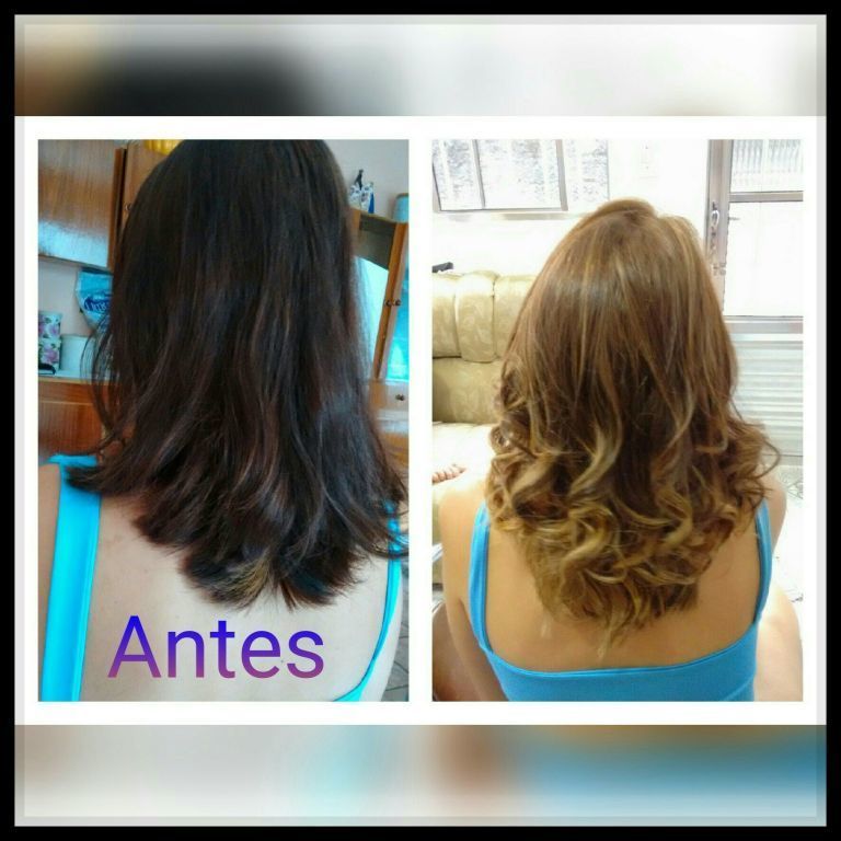 1° luzes, coloração anterior castanho escuro. cabelo cabeleireiro(a)