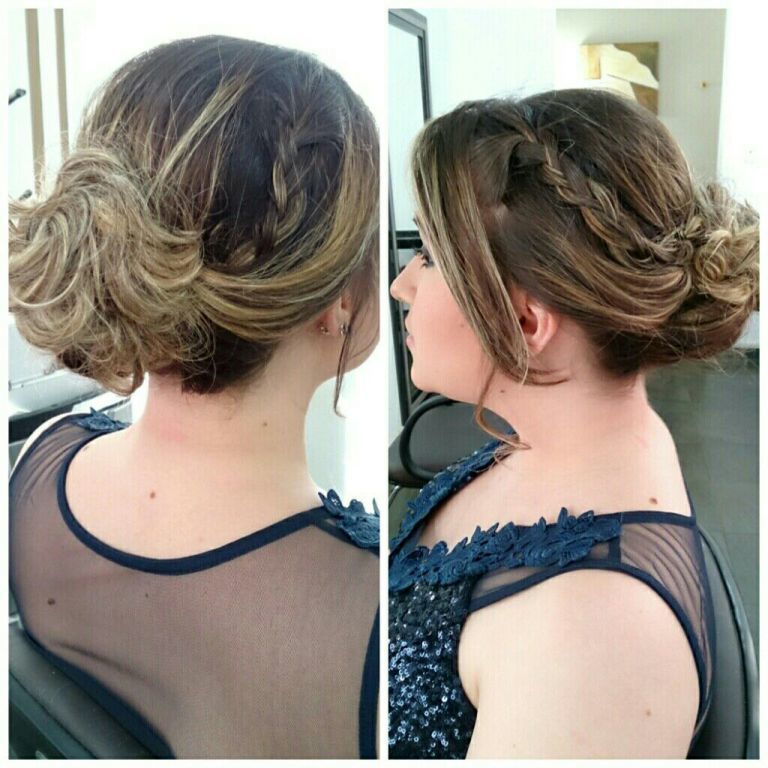 Penteado com trança e coque desestruturado cabelo  cabeleireiro(a) designer de sobrancelhas docente / professor(a) maquiador(a)