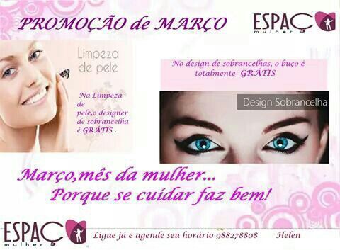 Promoção do Mês de Março estética depilador(a) designer de sobrancelhas esteticista