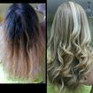 Ombre hair com correção de cor,  corte e recuperação.