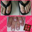 Mão e pé pintados com o esmalte chic pele da colorama, e decoração a mão nos dois....