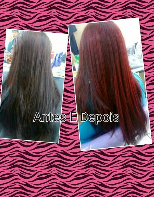Cabelo com coloração antes e depois com luzes vermelhas cabelo auxiliar cabeleireiro(a) auxiliar cabeleireiro(a) auxiliar administrativo