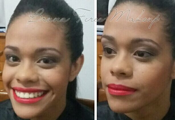 Maquiagem clássica de festa. Olho marrom esfumado, contorno, boca marcada. maquiagem maquiador(a)