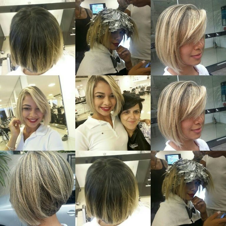 Reflexos em transparência na cabeça toda com pontos de luz em torno do rosto.

Corte  Chanel moderno com nuca desfiada e leve bico na frente.

Pó desc da Wella e oxidante de 20 vol (Wella) cabelo cabeleireiro(a)