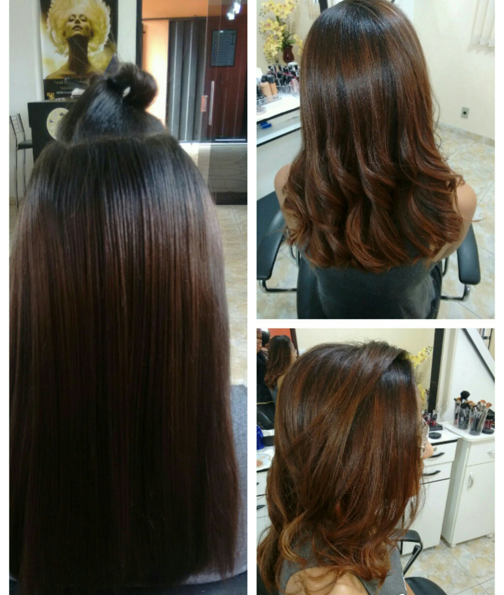#antes e depois, mechas marrom acobreadas cabelo cabeleireiro(a) maquiador(a)
