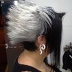 Corte estilo Mangá (Japones) - atrás nuca batida com  desconectado Loiro Branco Gelo Platinado - Parte da Frente Franja Longa Preto  em efeito degrade