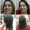 O cabelo da cliente estava com luzes foi feito uma coloração  4.7 e corte arredondado.