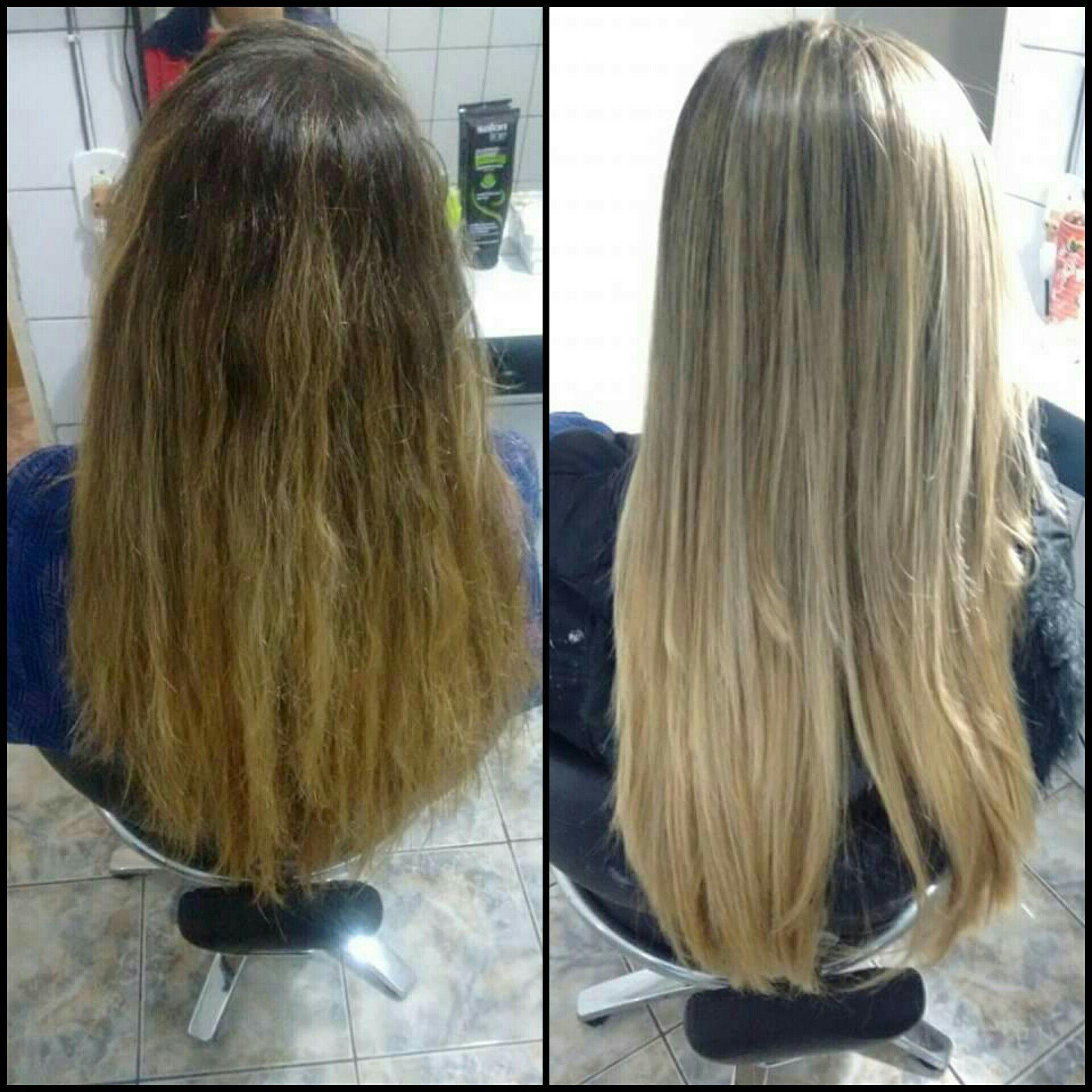 Luzes na touca , 100% dos fios puxados , com ox de 40 , tonalizado com a 0.1 creme branco e ox de 20 e matizado com intensy color . cabeleireiro(a)