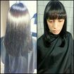 Corte arredondado com franja + Escova e Prancha .