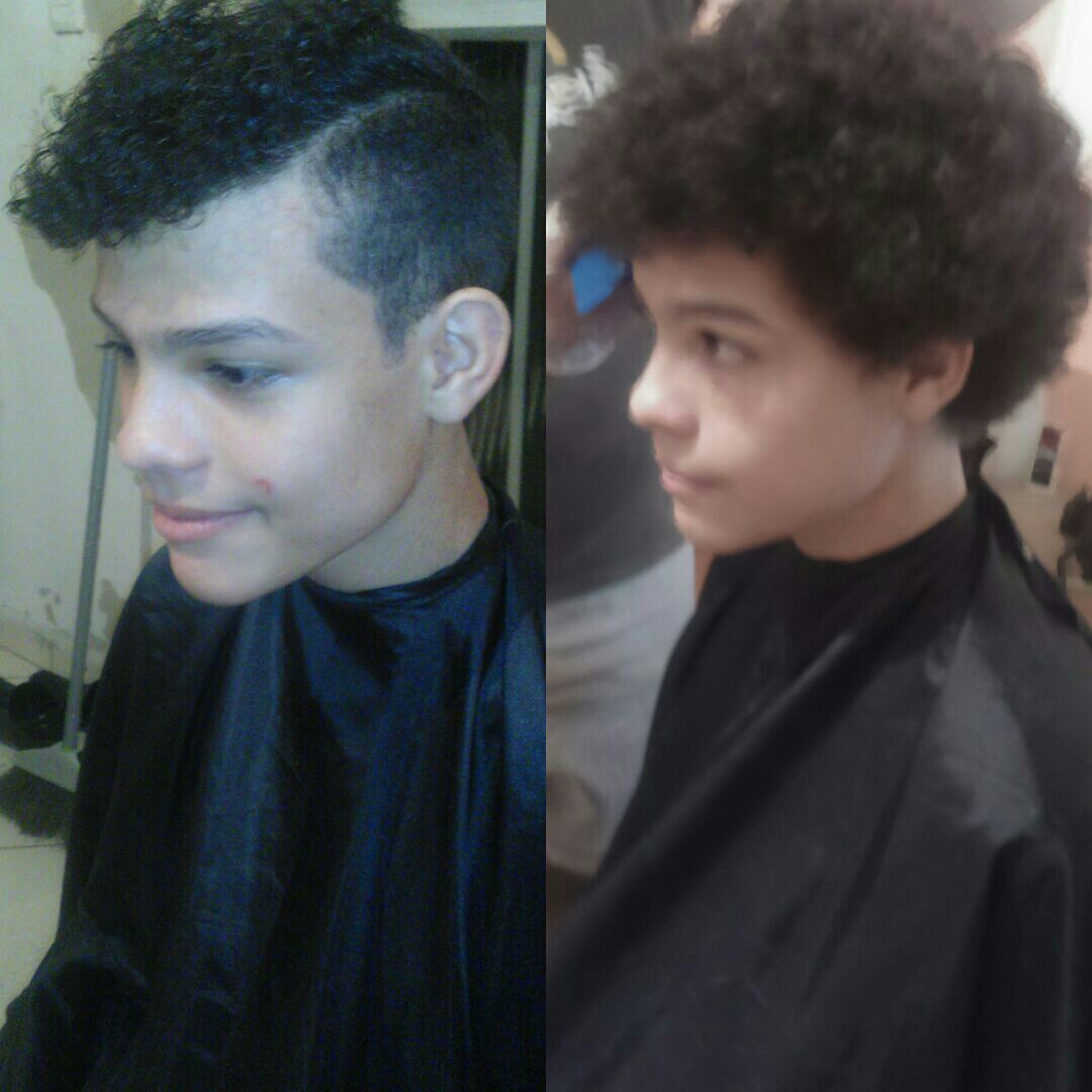 Antes e depois do cliente Davi. É bom estar de bem com o barbeiro. 😂😂😂💈 cabelo barbeiro(a)