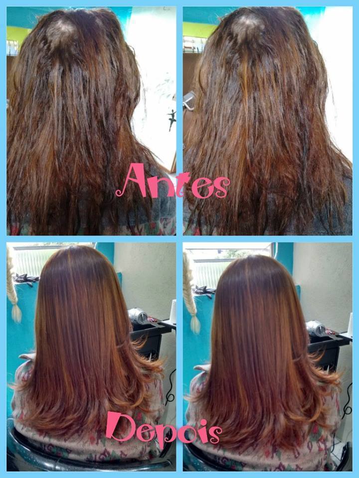 Antes e depois da selagem de fios. cabelo cabeleireiro(a)
