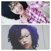 Antes e depois da descoloração e coloração Roxo Violeta, minha cliente Cristiane #Cacheadas #Cabeloscoloridos