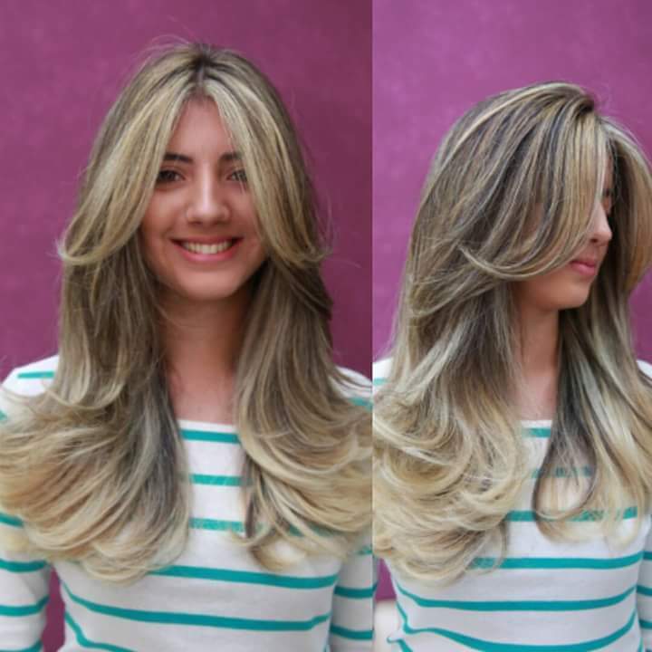 Ombre High Lights com franja destacada cabelo cabeleireiro(a)