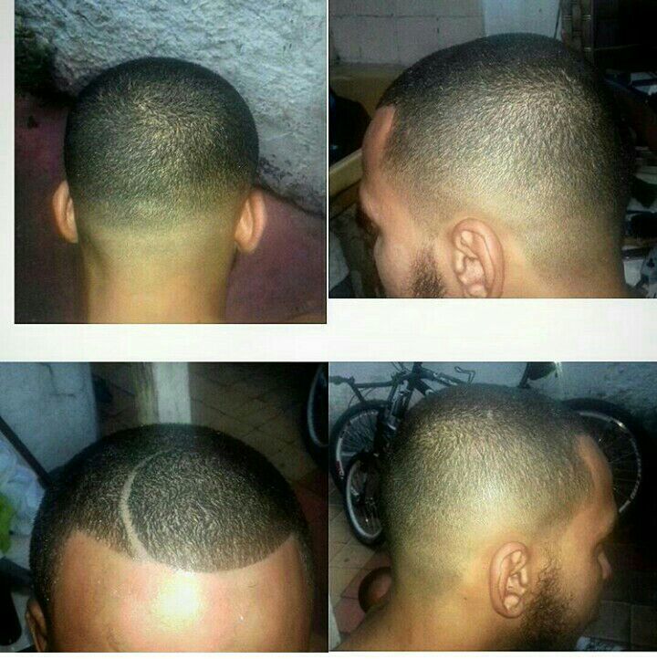 Mais um trabalho realizado na minha casa degradê c maquina começando na graduação 0 e finalizando na maquina 2 em cima , com uma risca ousada. cabelo barbeiro(a)