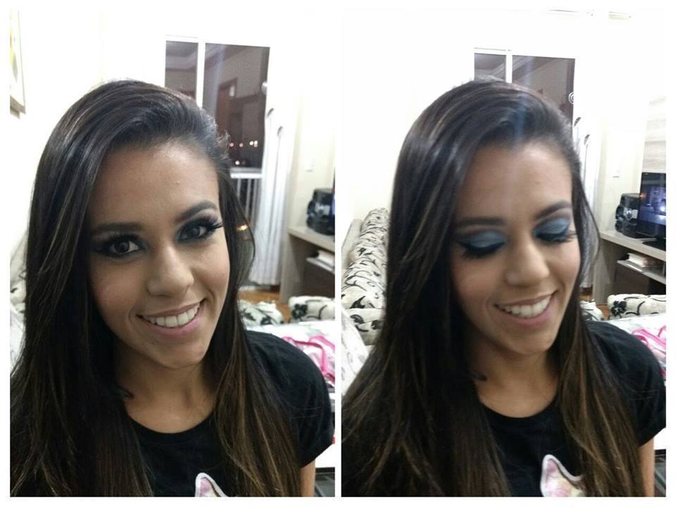 Antes e depois, tecnica cut crease aberto em tons de azul, make olhos abertos e fechados maquiagem maquiador(a) designer de sobrancelhas