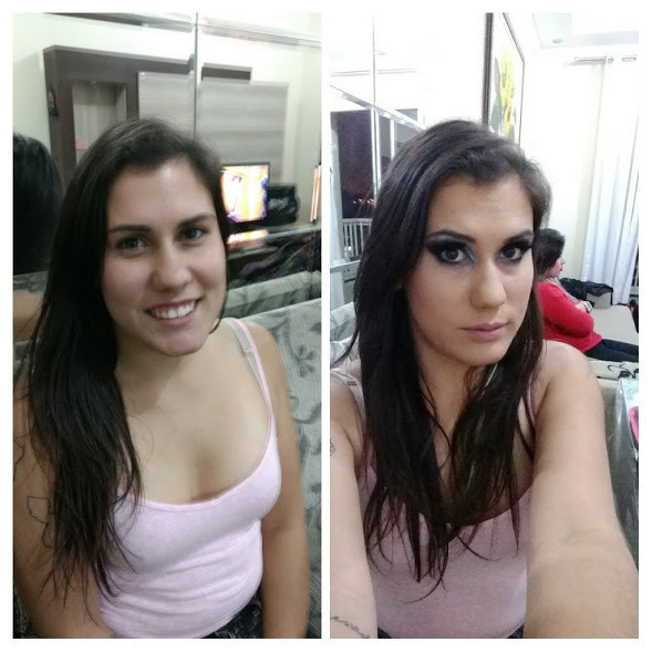 Antes e depois olho tudo em azul maquiagem maquiador(a) designer de sobrancelhas