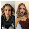 Formanda antes e depois, esfumado sem marcado em tons de nude.

Cabelo com ondas e volume