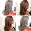 O cabelo da cliente é de tom natural 4 com 50% de brancos coloridos habitualmente com 7.1 + ox de 30vl. O trabalho feito foi uma limpeza na touca com água de 10vl e pó descolorante de alta performance dado a fragilidade do cabelo da cliente e tonalizado com 10.11...finalizado com uma reconstrução e caprichada escova.