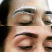 Antes e depois do design de sobrancelhas com aplicação de henna.